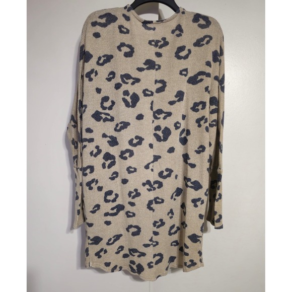 Twenty Second Leopard Print Waffle Knit Open Front Cardigan Tan Black Size M - Picture 4 of 5
